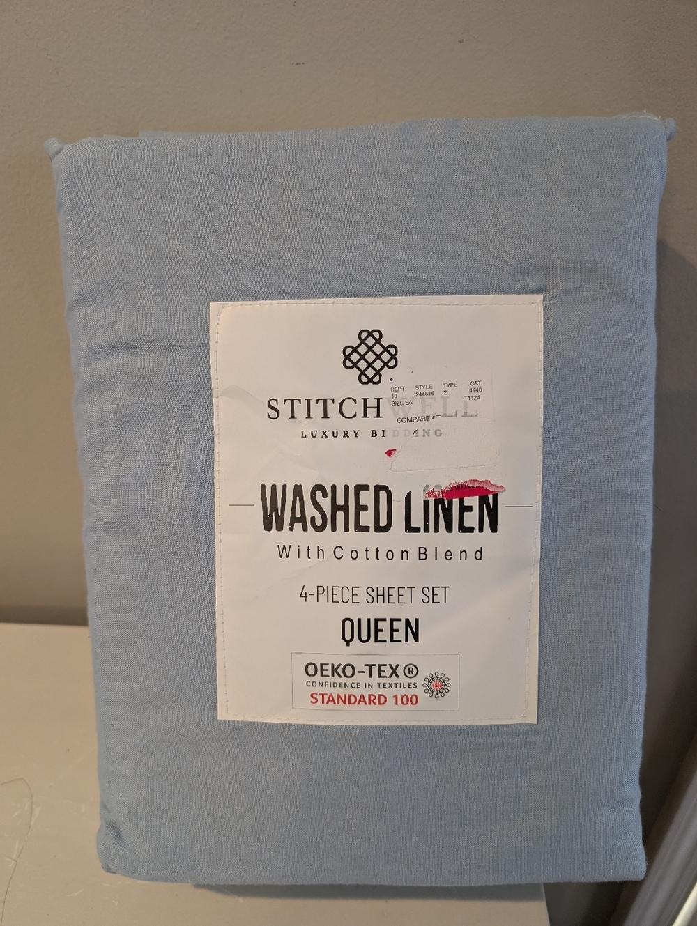 StitchWell Linen Blue Queen Sheet Set